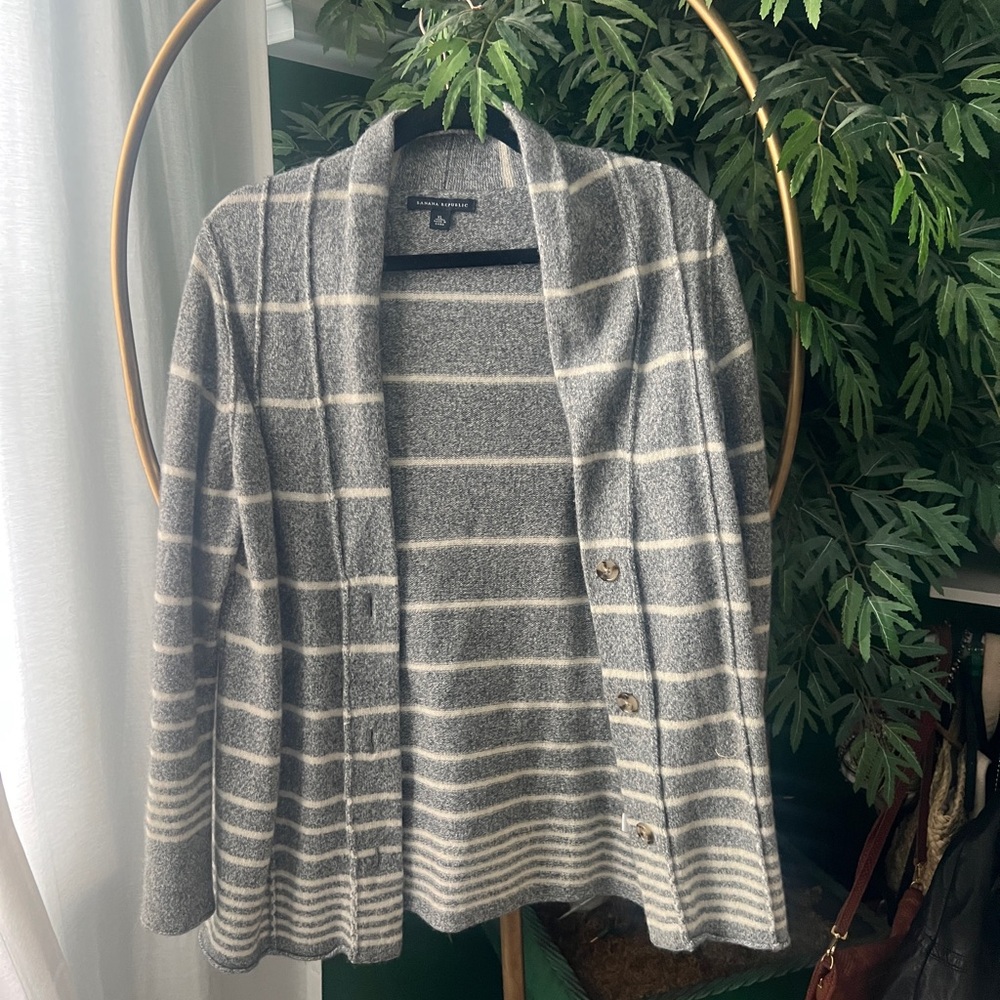 Banana Republic Gray Striped Cardigan Sweater